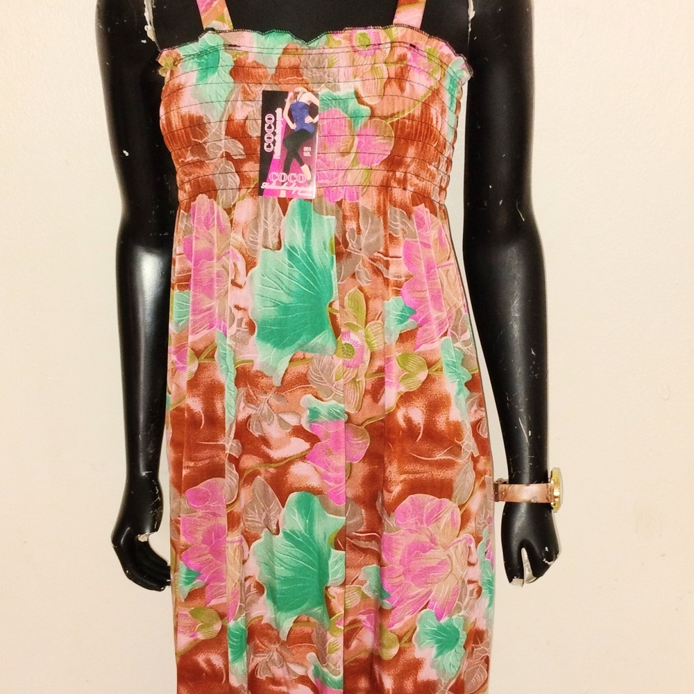 Floral Sleeveless Dress with Pink and Green Accents